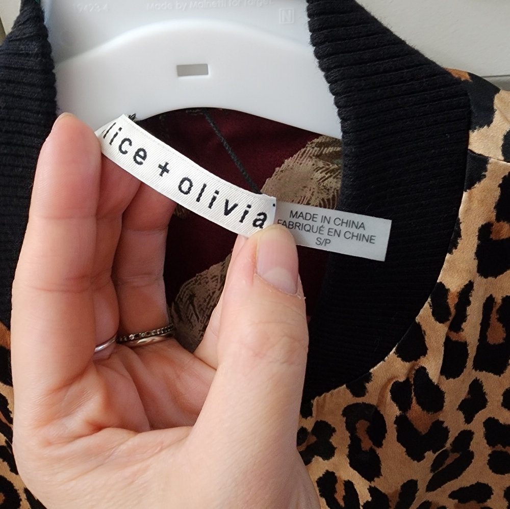 Alice + olivia Reversible Blouson Flower Pattern/Leopard Pattern Bomber Jacket - Picture 5 of 10